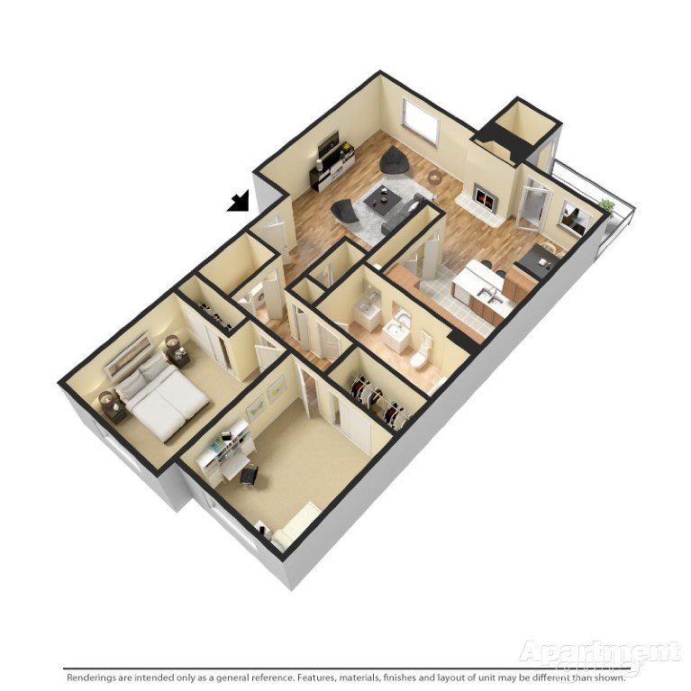 2 bed 1 bath Floor Plan 2